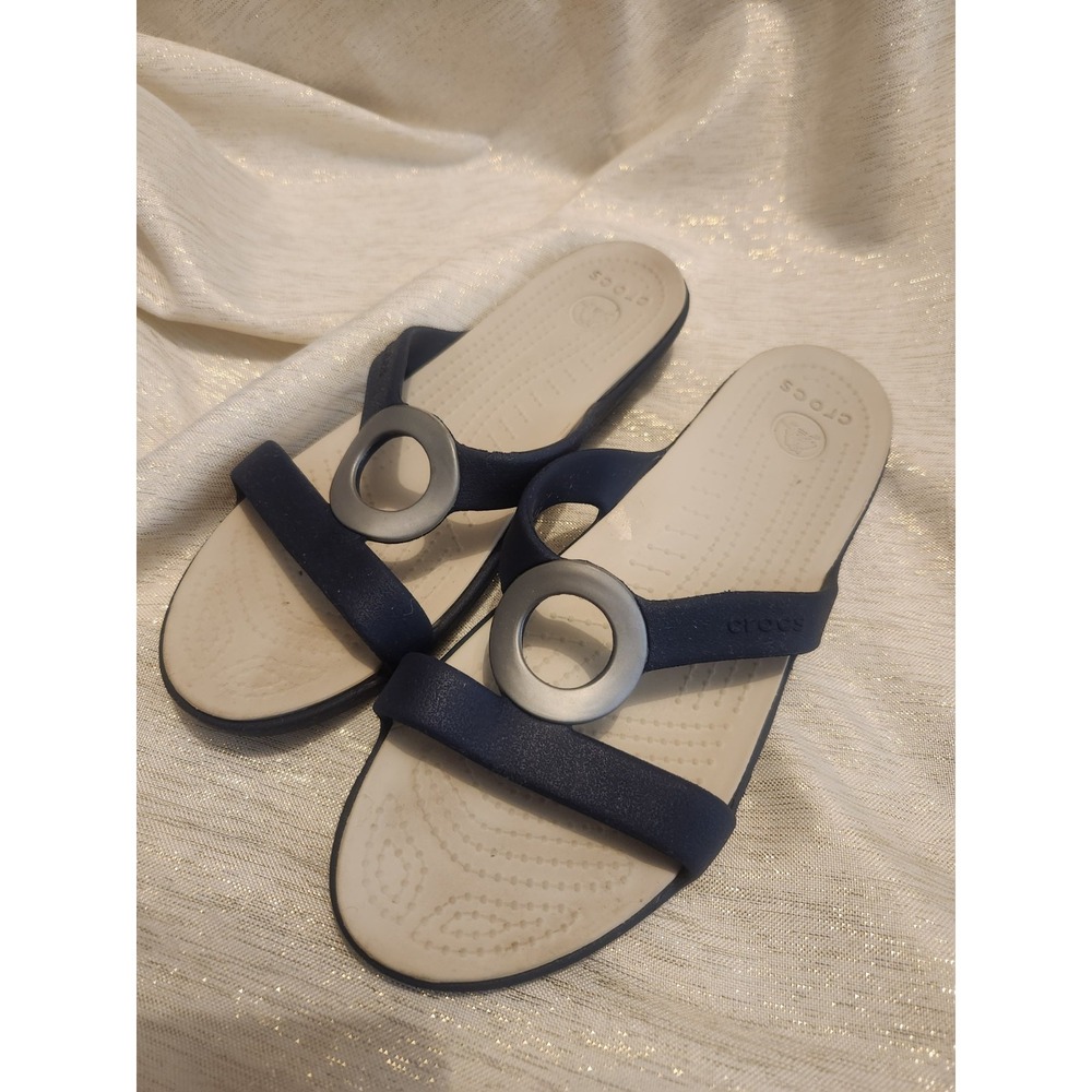 Crocs Sanrah Beveled Circle Slide Sandals Navy Blue Women's Size 10